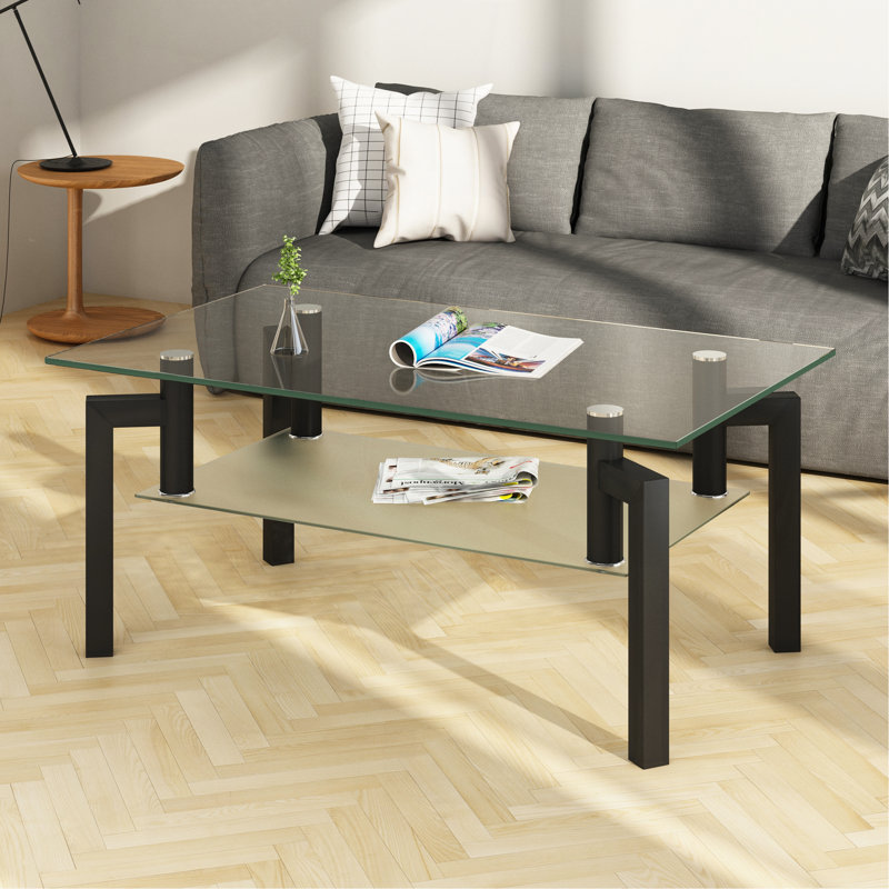 Table basse rectangulaire en verre noir