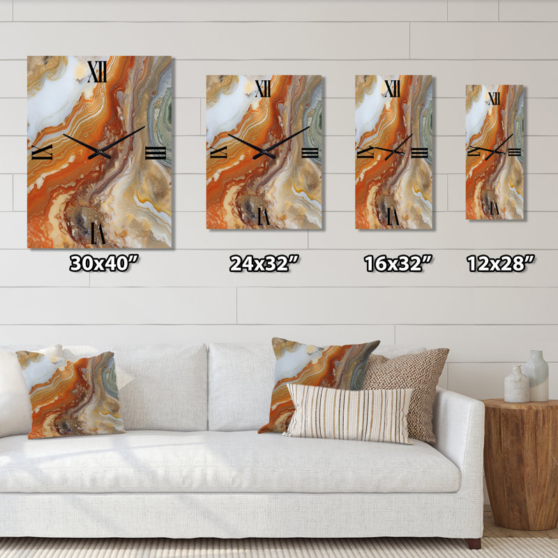 Horloge murale abstraite orange, orange et beige, Médium
