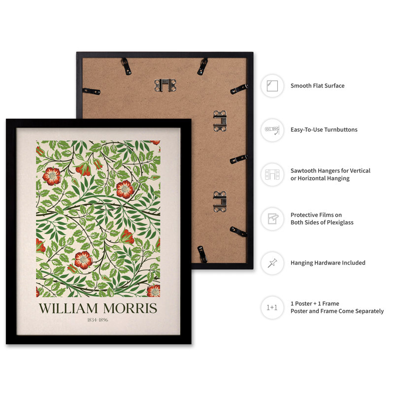 William Morris - motif de fleurs n ° 1, Cadre noir, Affiche, H 16 po x l 20 po