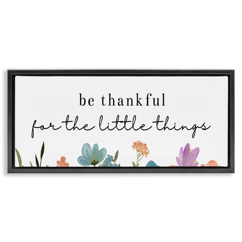 «Thankful For Little Things», art mural sur toile flottant gris, design par Katie Griggs, H 11 po x l 25 po