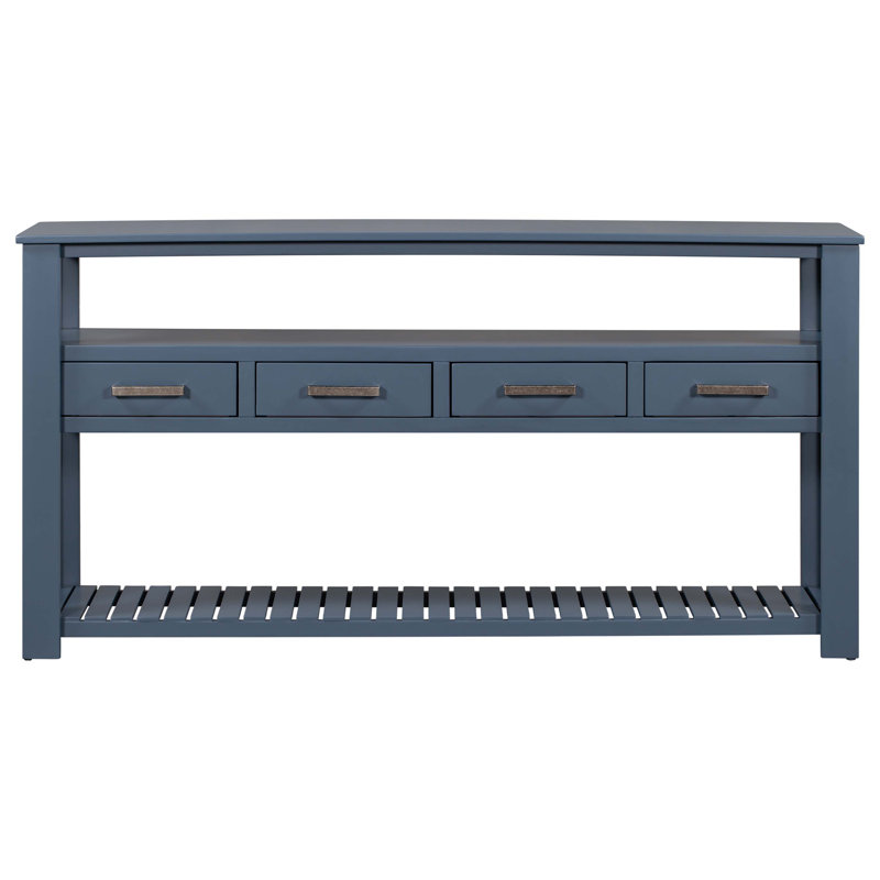 Bambridge 62.21'' Modern Console Table, hallway table, sofa table with 4 Drawers and 2 Shelves, Navy Blue