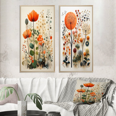 2 pièces sur toile - Pointillisme botanique coloré