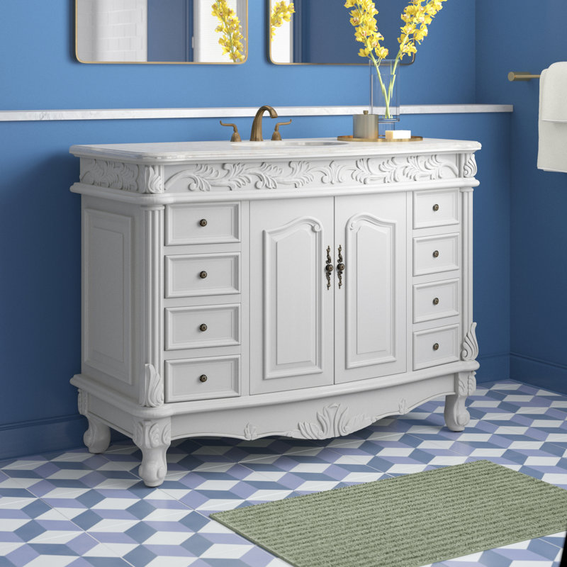 Mariella 48'' Single Bathroom Vanity with Top, Antique White, Antique White