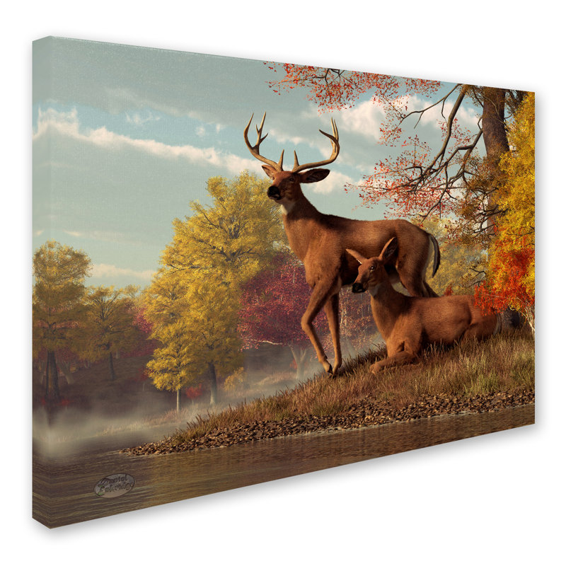 Lethe «Deer on an Autumn Lakeshore», impression sur toile tendue, H 18 po x l 24 po