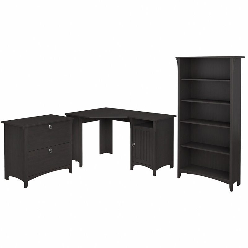 Khadesha 3 Piece Writing Desk Office Set, Black