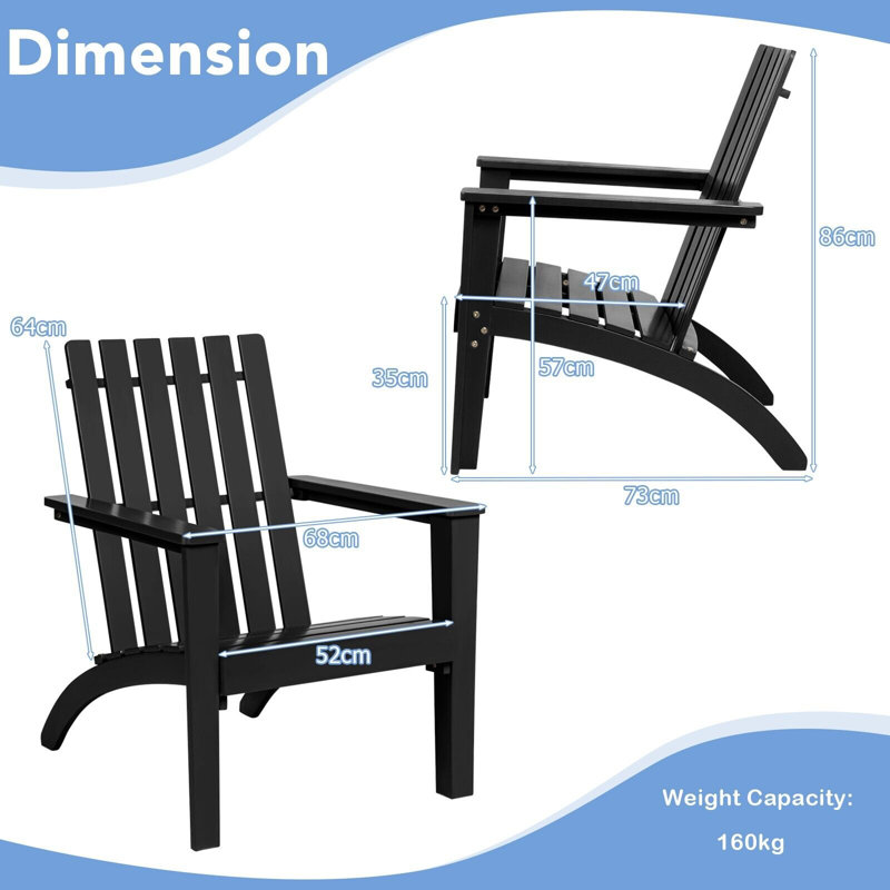 Outdoor Adirondack Chair, Black