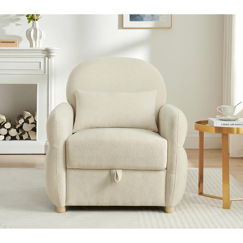 Eden 33.5"W Modern Performance Fabric Upholstered Accent Armchair With Storage, Beige