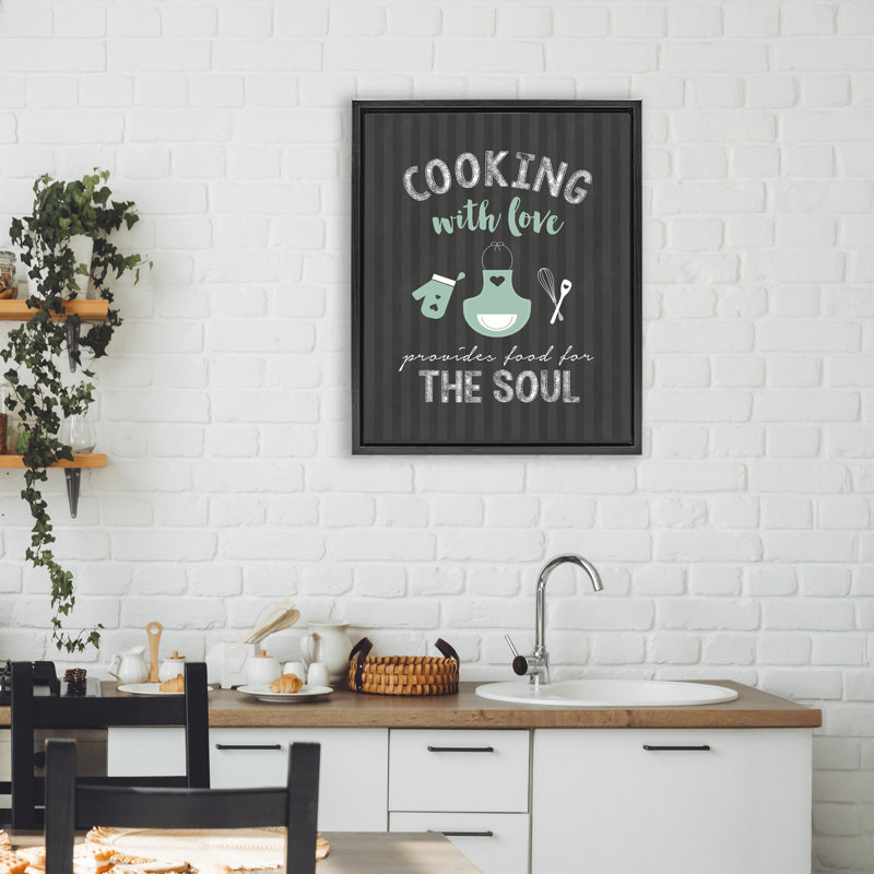 Cadre flottant noir et vert «Food For Soul», design par lettré et doublé, H 21 po x l 17 po, Cadre flottant noir de jais