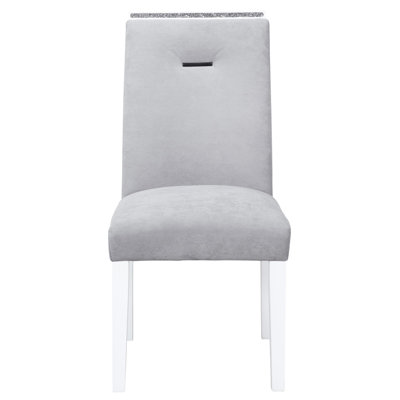 2 chaises de salle à manger grises / blanches de style contemporain avec assise et lattes rembourrées en velours, finition grise et blanche, bois d'hévéa massif, profondeur 18,75 po x largeur 25,52 po, hauteur 38,35 po, poids de 2 chaises de 16,5 lb, dossier