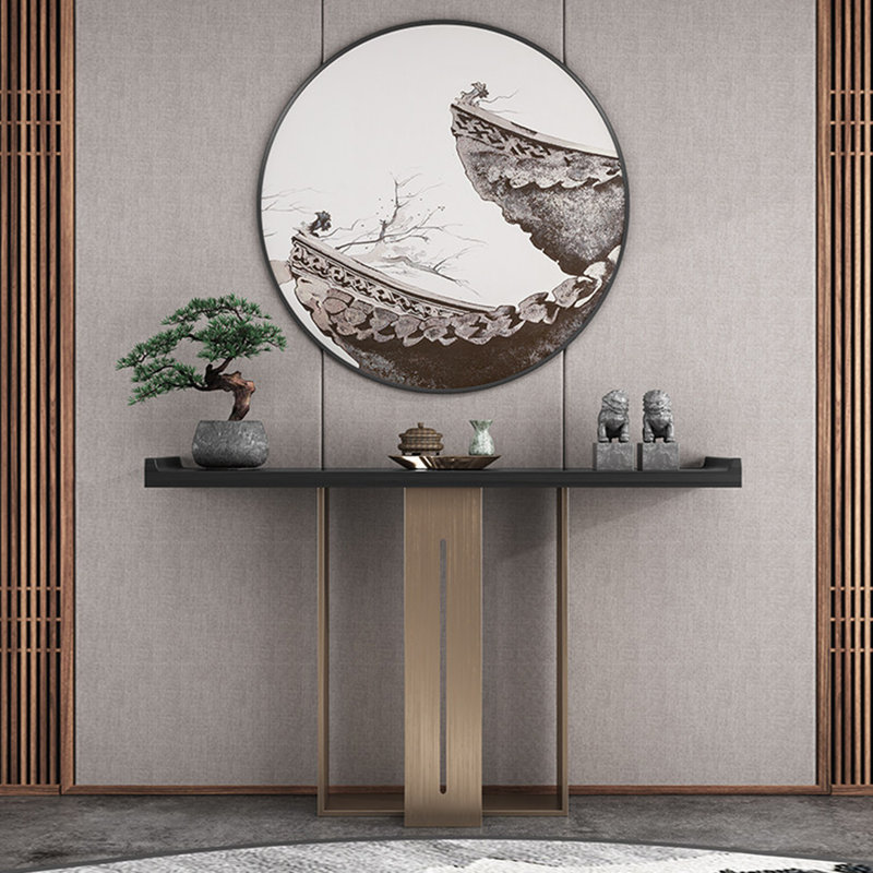 Console en bois de style moderne, H 33,4 po x l 59 po x P 13,7 po, Noir, Laiton