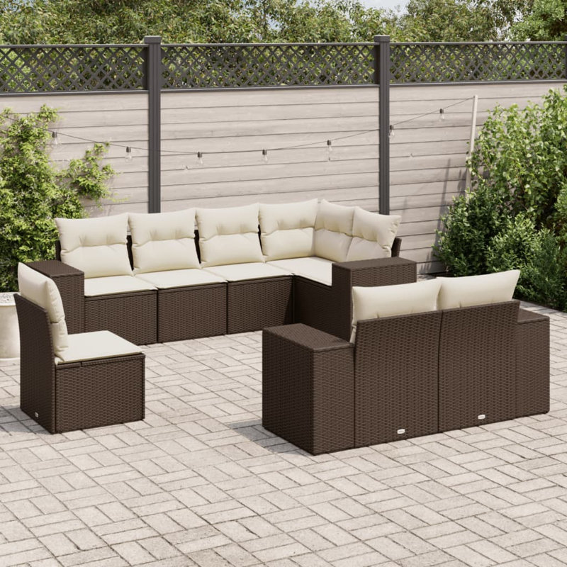  Ensemble de canapé de jardin modulaire, Blanc, crème, Brun