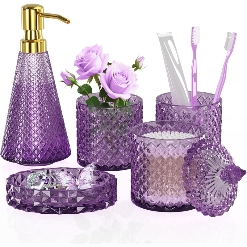 Purple Glass Bathroom Accessories Set 5-Piece