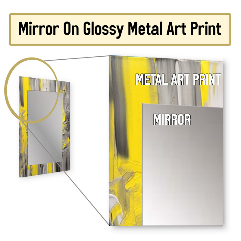 Mustard Yellow And Vivid Gray IV - Abstract Wall Mirror, Modern Decorative Mirror, Printed Metal Art, 40" x 30"
