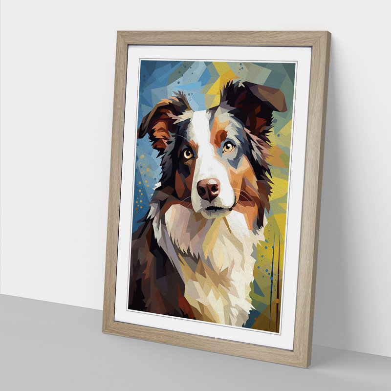 Border Collie Cubism - Framed Print, 46cm H x 34cm W x 2cm D, Oak Framed
