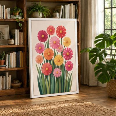 Gerbera Blooms Botanical - Wrapped Canvas