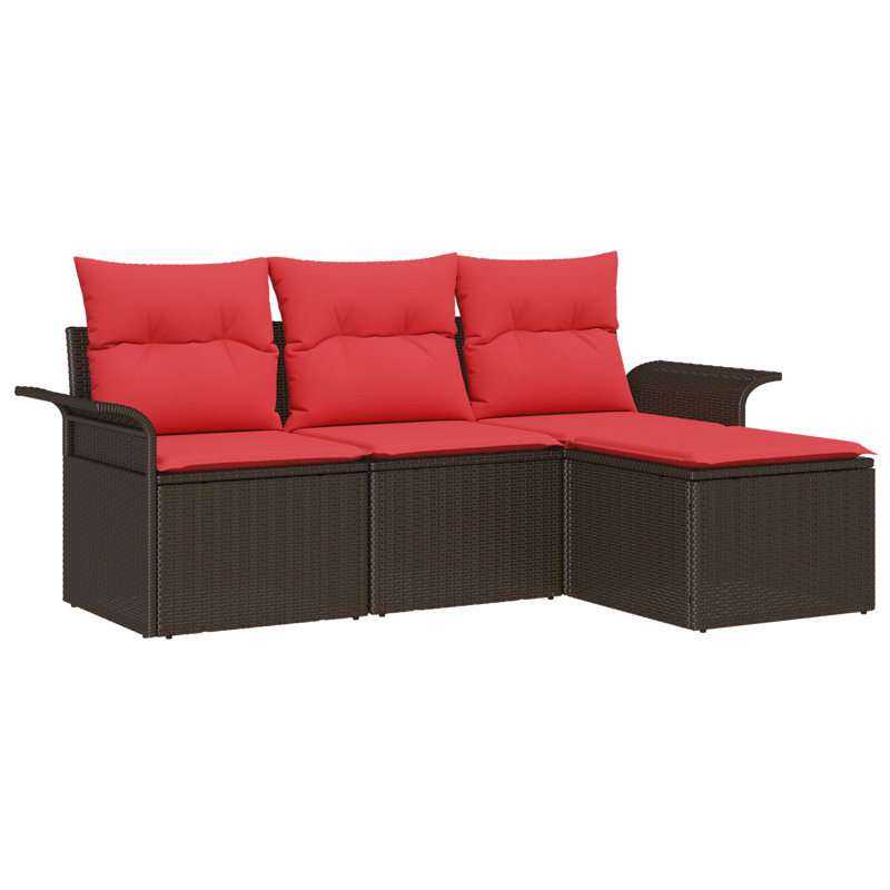 Ensemble de canapé de jardin avec coussin vidaXL 4 pièces vidaXL, Structure brune / coussin rouge