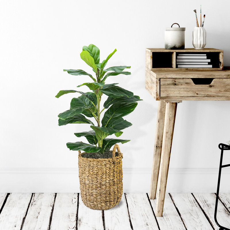 30'' Faux Fiddle Leaf Fig Tree in Wicker/Rattan Basket