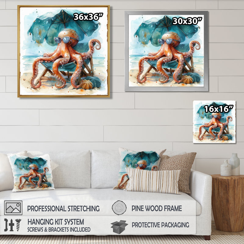 Pieuvre sur la plage à Hawaï I - Pieuvre, impressions encadrées, Toile tendue, 30" H x 30" W