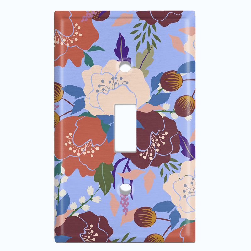 Plaque murale à interrupteur à bascule colorée avec fleurs tropicales et feuilles de lavande