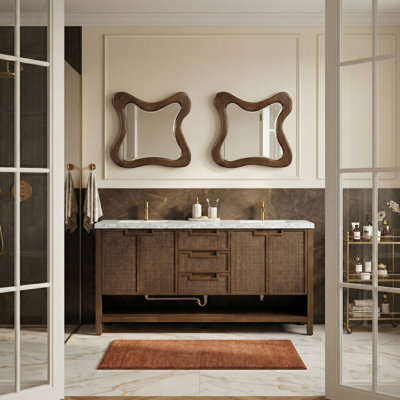 Meuble-lavabo en marbre de Carrare et en bois massif Soren
