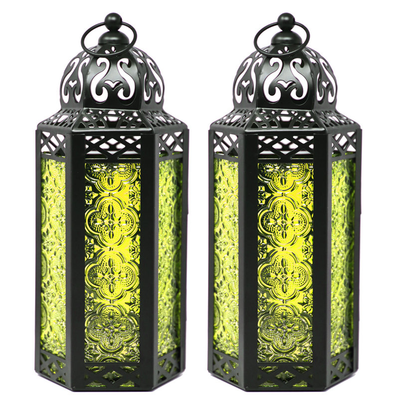 Moroccan Candle Lantern Decorative Candle Holder Lamp for Table or Hanging, Ramadan Decorations, Weddings, Indoor Home Decor, Outdoor Patio or Porch (Set of 2)