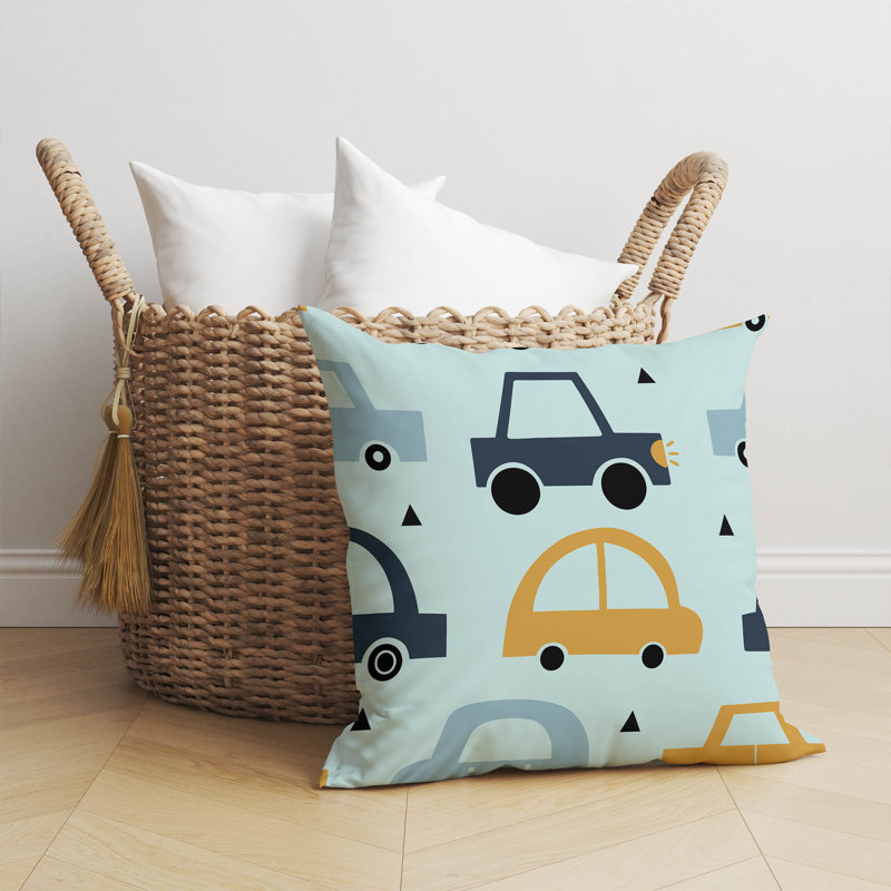 Coussin Driveway, Bleu clair / bleu marine / jaune, H 20 po x l 20 po