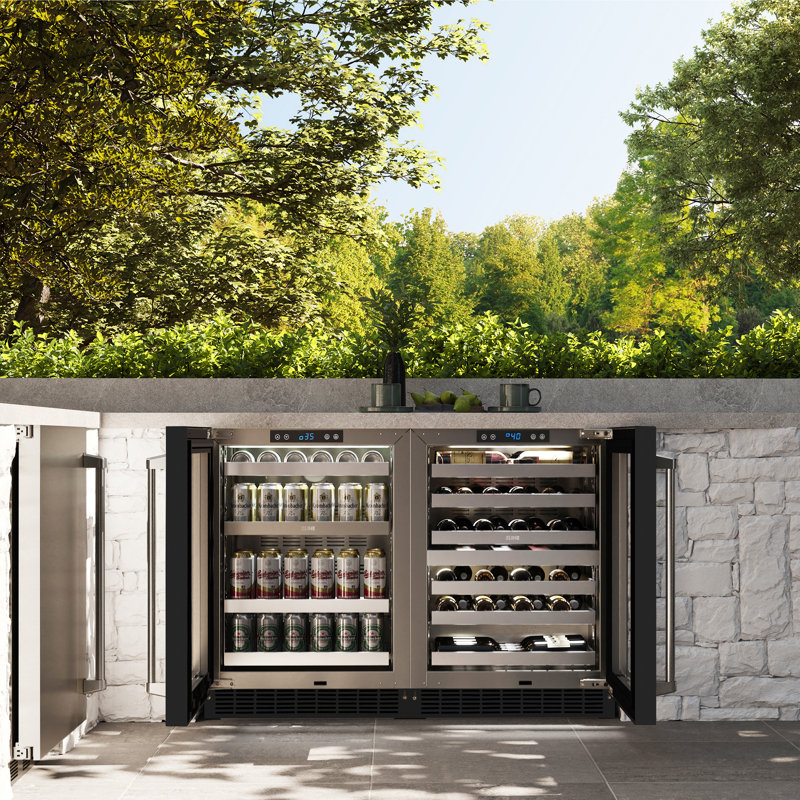 ZLINE 24 in. Touchstone 151 Can Beverage Fridge w/ DuraSnow Stainless Steel Glass Door, Black Matte