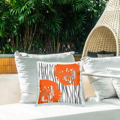 Contemporary Orange Dandelion Bloom Outdoor Printed Pillow by Irena Orlov