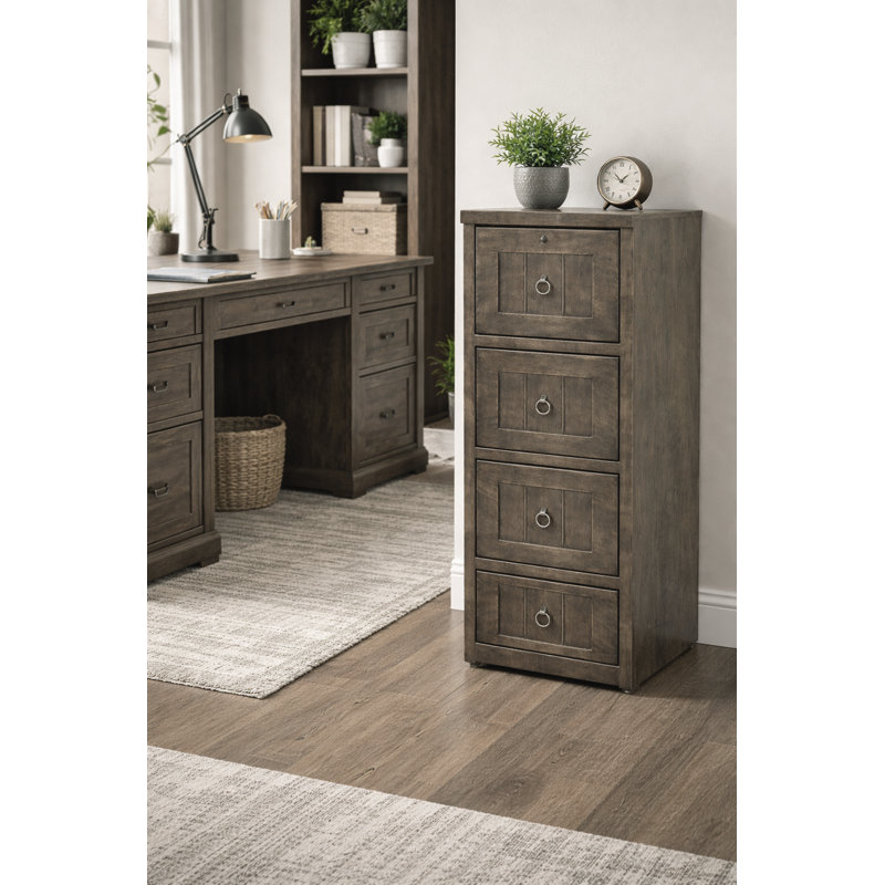 Raina 4 - Drawer Solid Wood File Cabinet, Rustic Driftwood