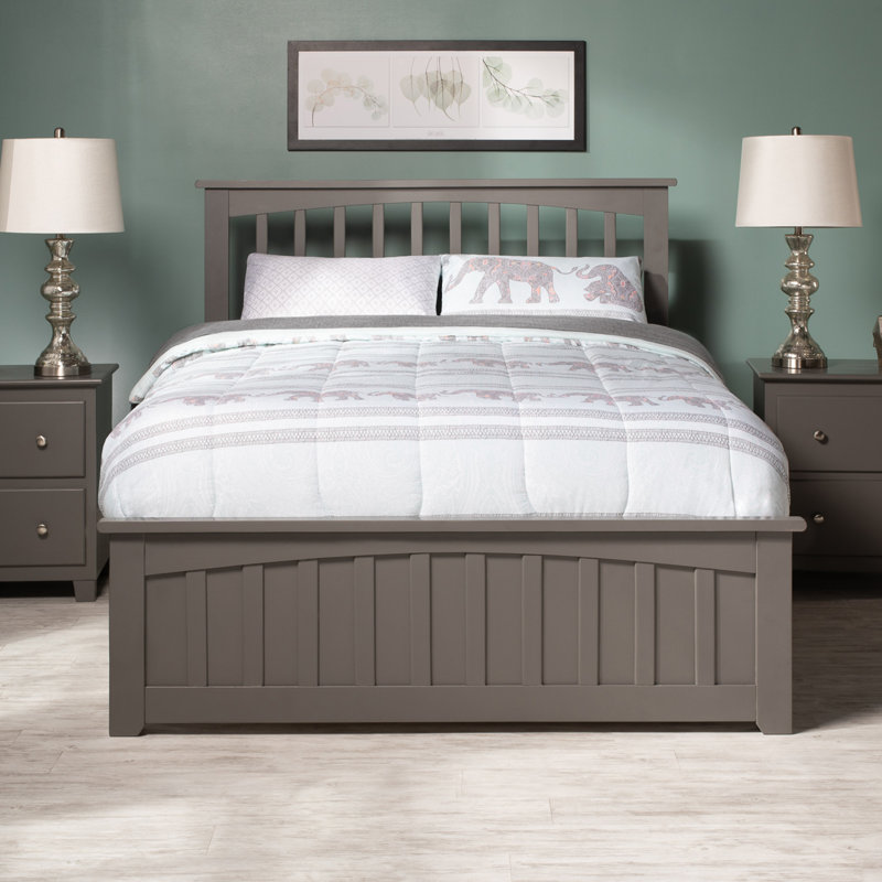 Huntsville Solid Wood Platform Bed with Matching Footboard and Roll Out Trundle, Grey