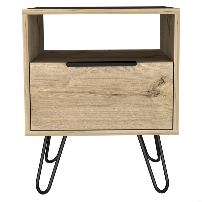 1-Shelf 1-Drawer Nightstand, Light Oak
