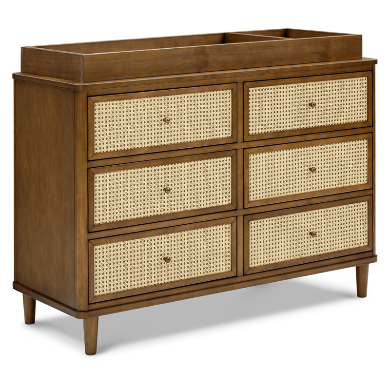 Marin with Cane 6 Drawer Dresser, Natural Walnut/ Blonde Cane