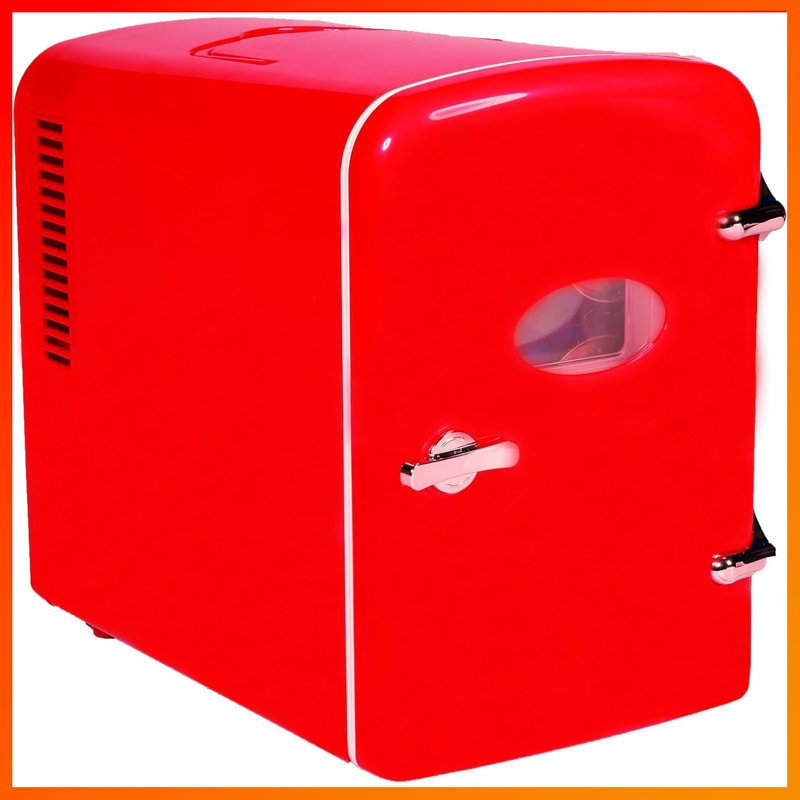 Mini réfrigérateur personnel rétro - refroidisseur compact 6 canettes (1 gallon), portable pour la maison et la voiture, prise CA / CC (110 V et 12 V), bleu