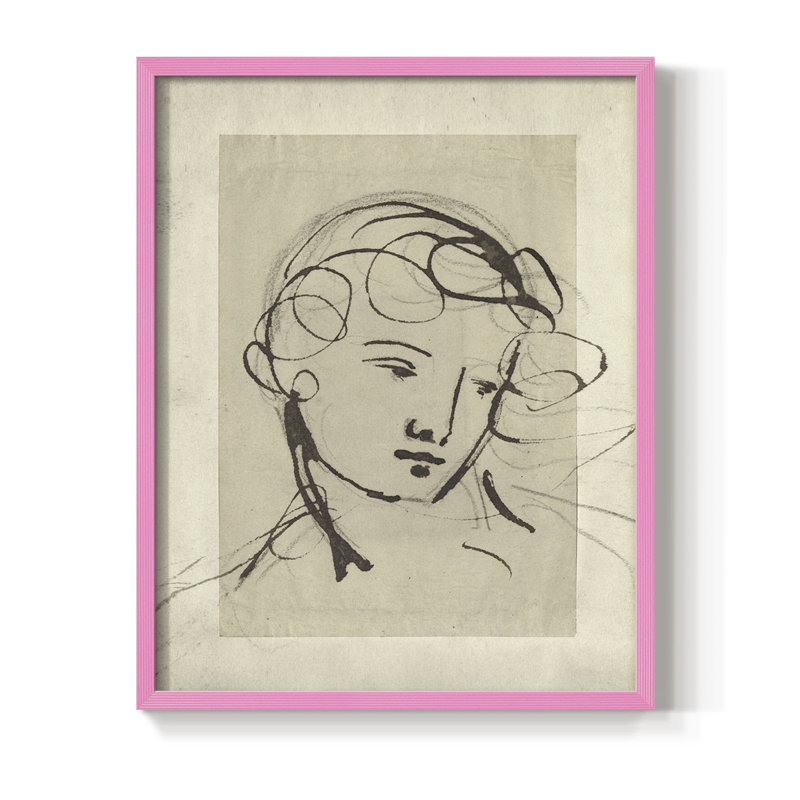 Croquis rétro, impression encadrée CV - bois massif, H 15 po x l 12 po, Rose