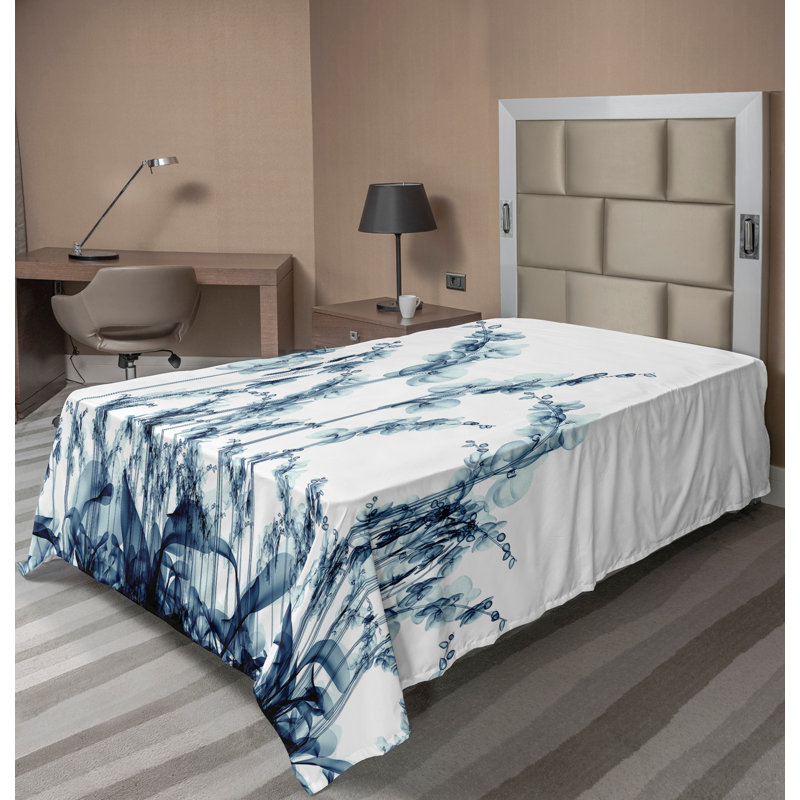 Drap de saison Ambesonne, Bleu sarcelle, blanc / floral 5, Simple