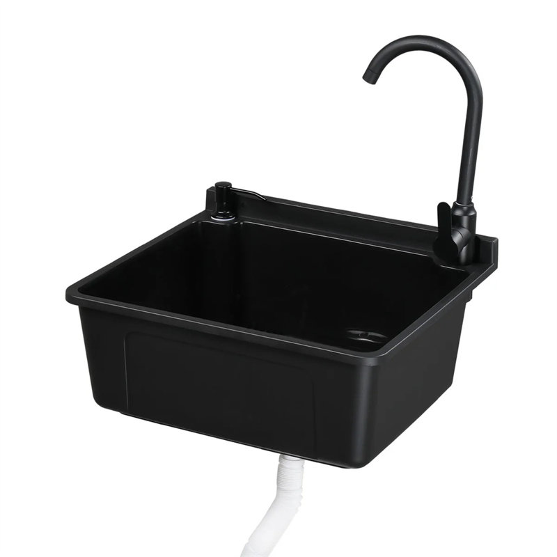 Plastic Wall-Mounted Utility Sink With Wall Bracket, Black