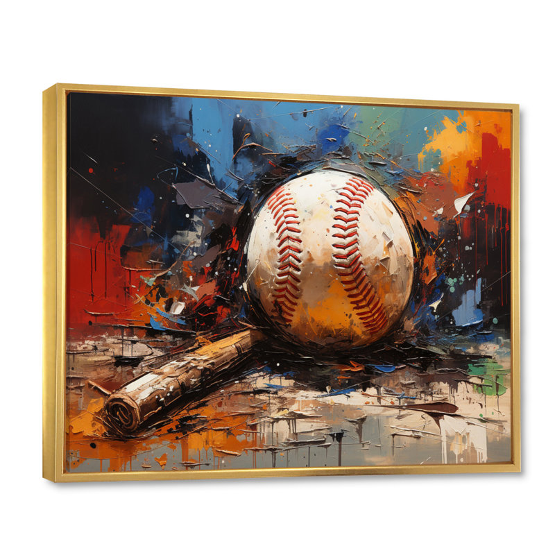 Baseball Collage II - décoration murale baseball sport, H 12 po x l 20 po, Impression encadrée, Doré