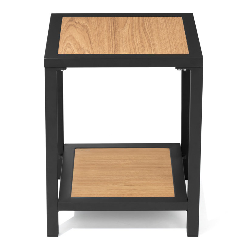 Double-Tier Patio End Table Outdoor Aluminum Side Table, Brown/Black