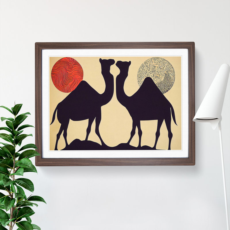 XH1022-9010X The Two Camels - Single Picture Frame Print, 46cm H x 64cm W x 2cm D, Walnut