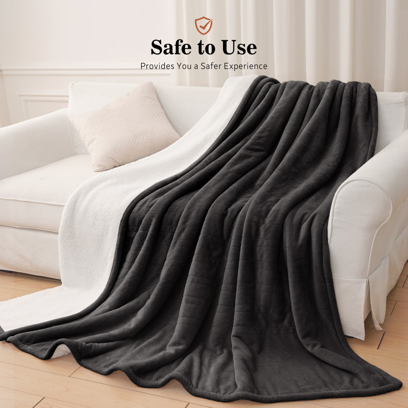 SEALY Flannel & Sherpa Heated Blanket, Black, King