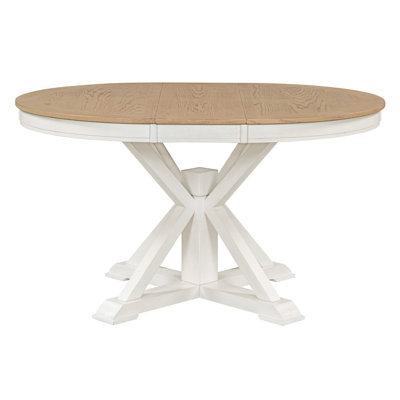 Table de salle à manger extensible rétro avec une rallonge de 12 po pour la salle à manger et le salon (bois de chêne naturel et blanc cassé)