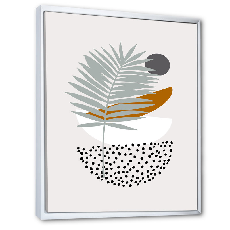 Abstrait feuille de palmier abstrait demi-lunes II - peinture sur toile, Cadre flottant blanc, H 40 po x l 30 po x P 1,5 po