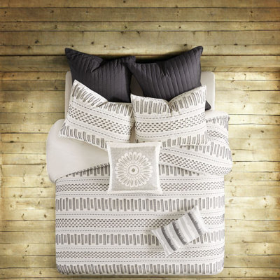 Farmhouse Cotton Jacquard Bedding Sets, King/cal King Comforter Set With Rustic Style
