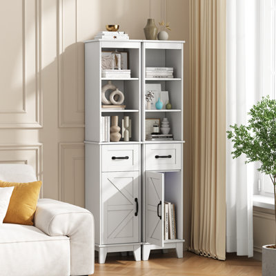 63" H Solid Wood Kitchen Pantry Cabinet With 3 Adjustable Shelves,Kitchen Pantry With 1 Drawer And Single Door(Set Of 2)
