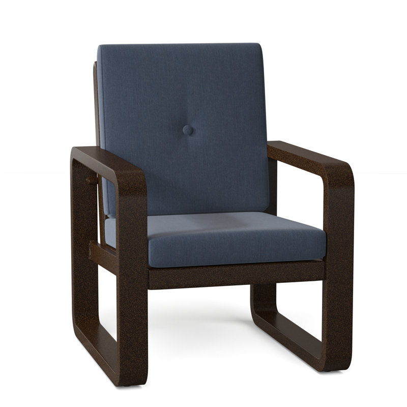 Chaise de patio avec coussin Vale, Sunbrella® Spectrum denim, Brun châtaigne
