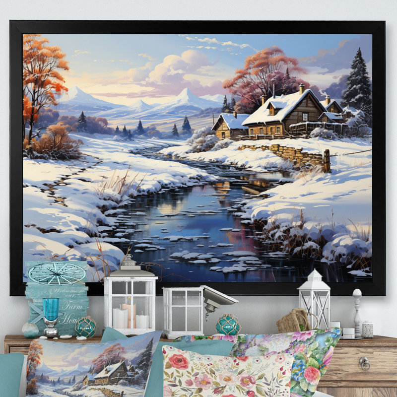 Winter Country Charm Landscape I, H 34 po x l 44 po x P 1,5 po, Cadre simple noir