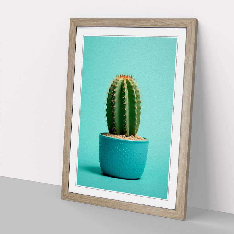 Cactus Minimalism Art - Framed Print, 46cm H x 34cm W x 2cm D, Oak Framed