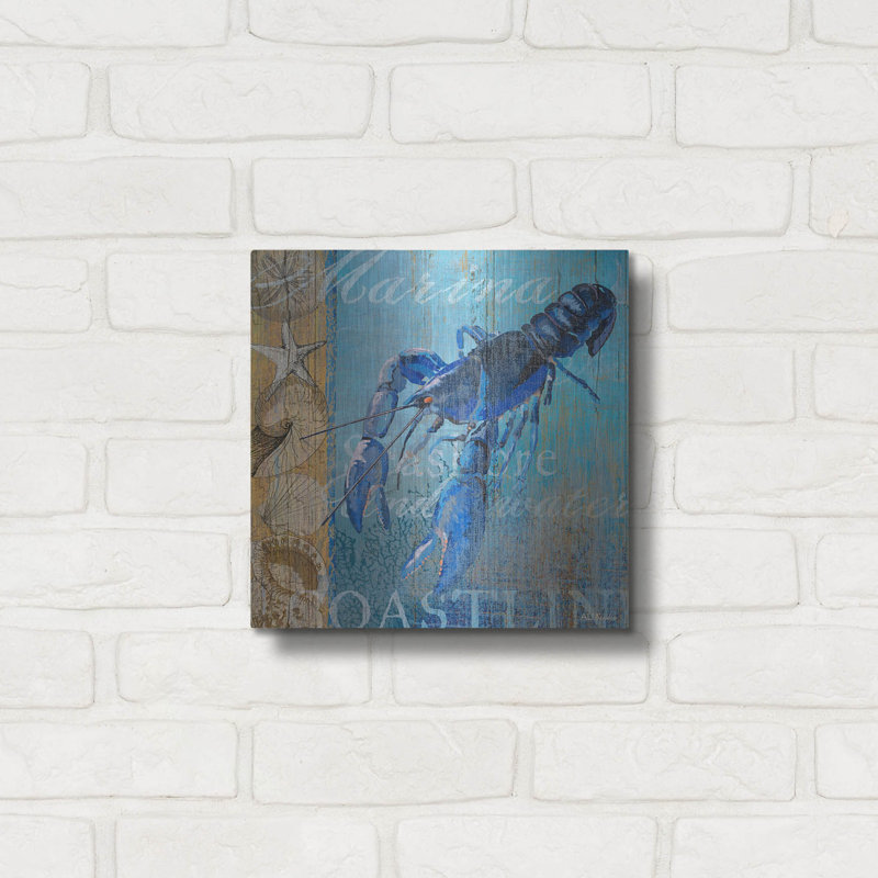 Art mural en métal luxueux «Lobster and Sea» par Art Licensing Studio, 12 po x 12 po