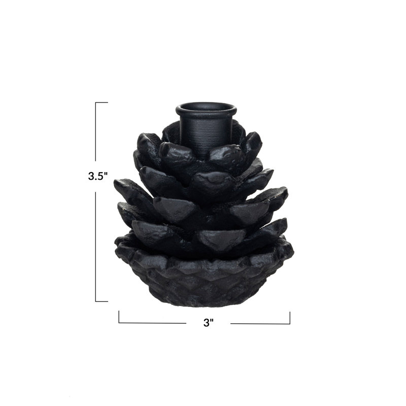 Cast Metal Pinecone Shaped Taper Candleholder, Black