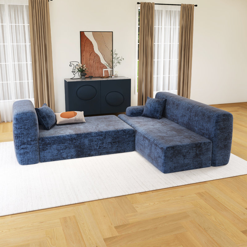 Grand canapé modulaire moderne en L, Bleu coton